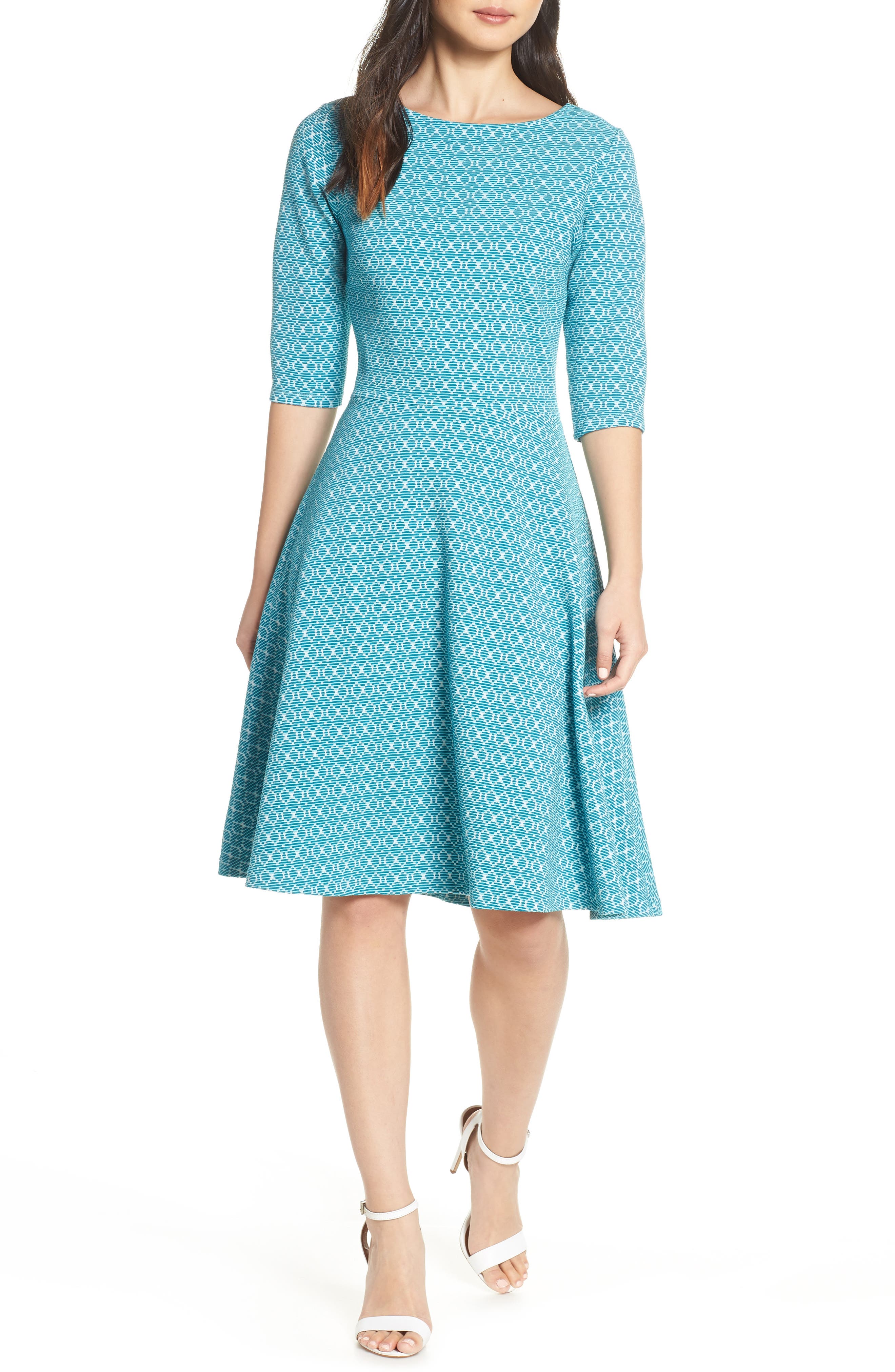 Leota Circle Knit Fit & Flare Dress, Blue