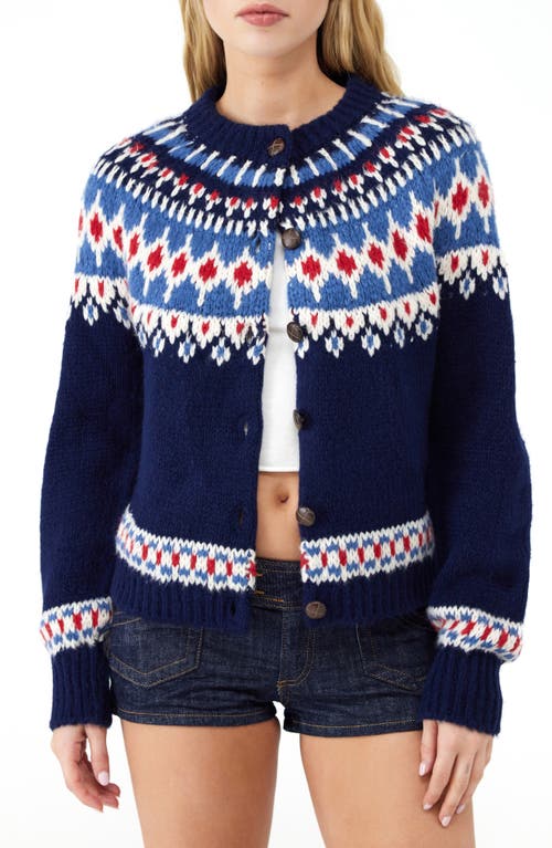 BDG Urban Outfitters Fair Isle Boxy Cardigan in Navy 