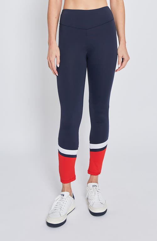 L'ETOILE SPORT PERFORMANCE LEGGING in Navy W/Red And White Trim 