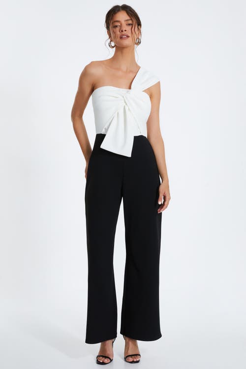 Quiz One Shoulder Scuba Crepe Knot Front Jumpsuit In Black