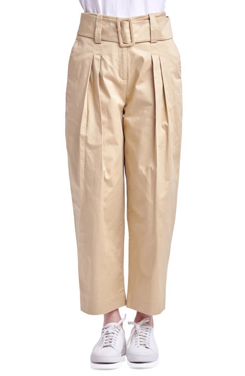 Belted Pleated Pants in Tan