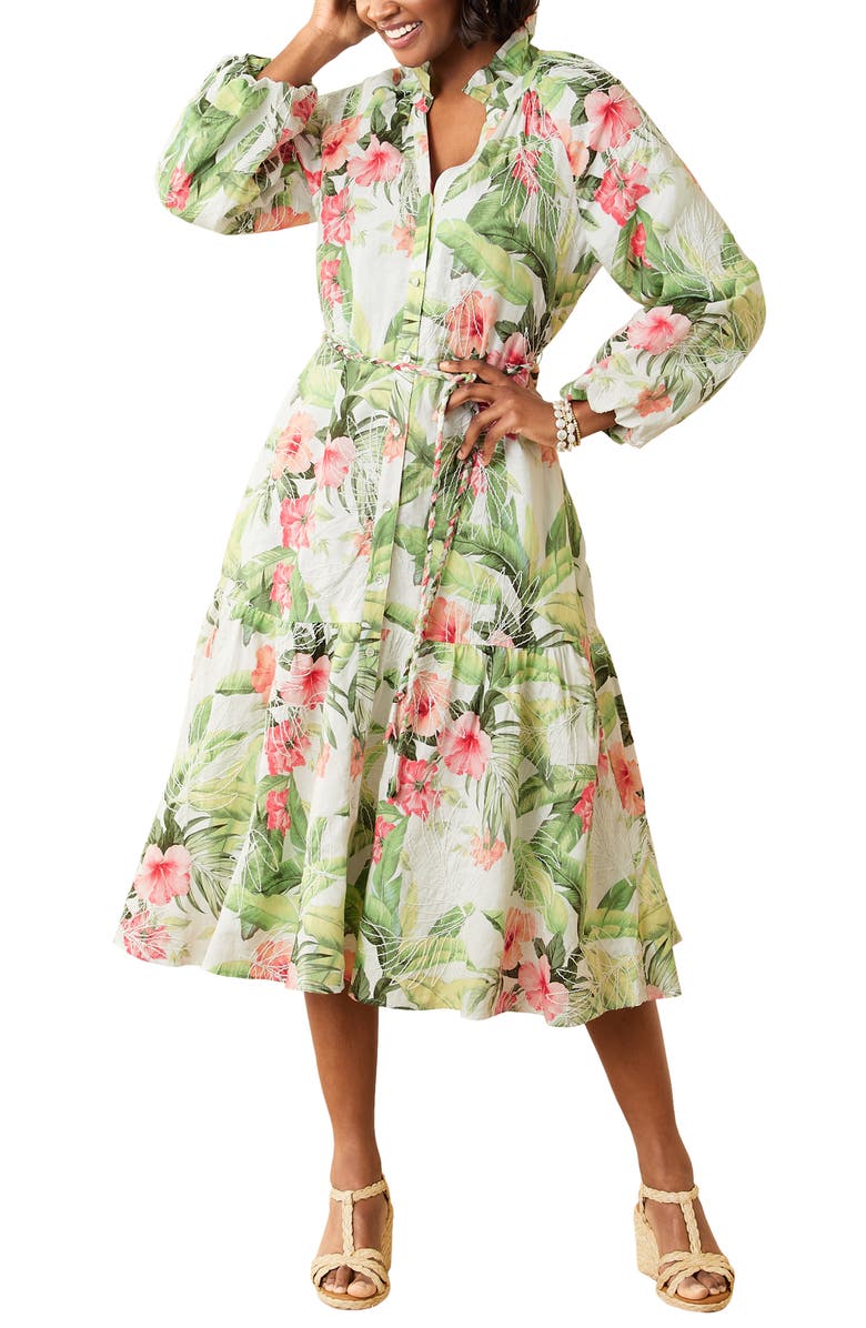 Tommy Bahama Daybreak Hibiscus Floral Long Sleeve Linen Midi Dress ...
