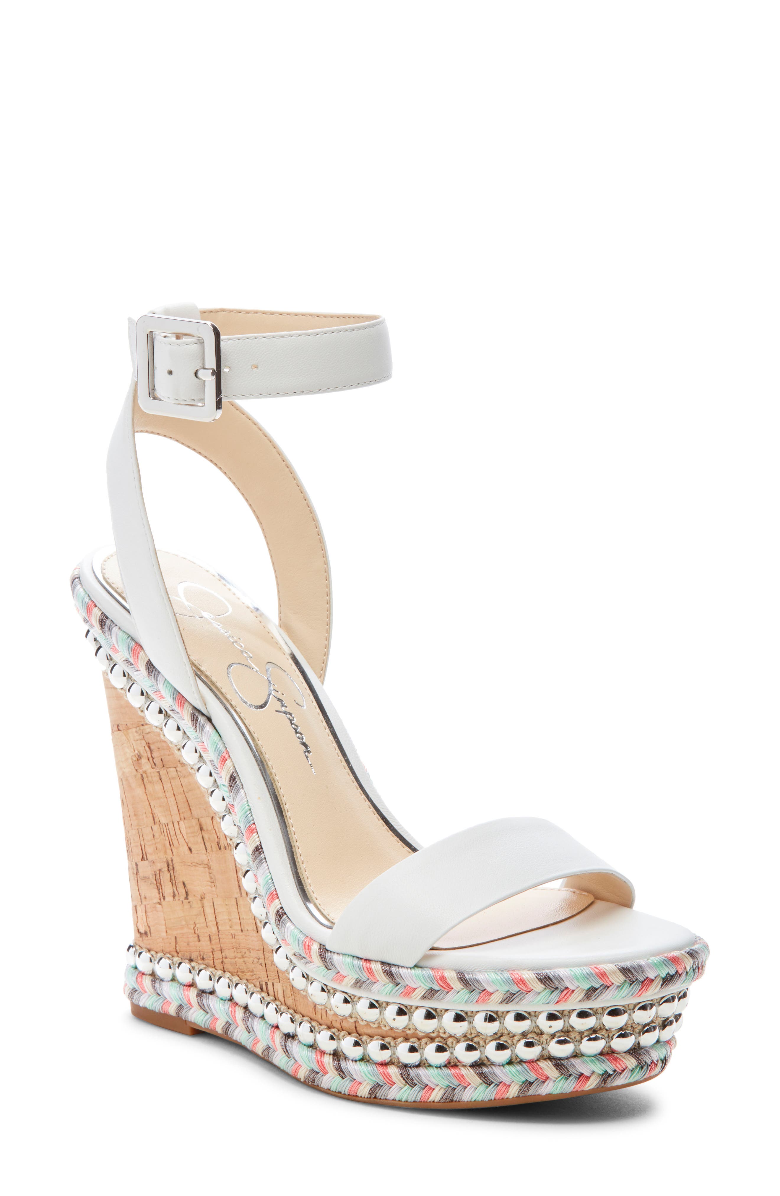 Jessica Simpson Alinda Embellished Wedge Sandal- White