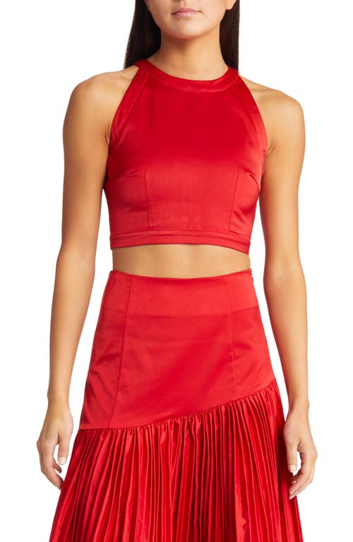 Amy Lynn Satin Sleeveless Crop Top in Red