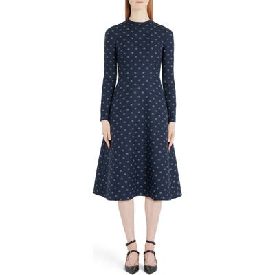 Valentino Logo Print Wool & Silk Midi Dress, US / 44 IT - Blue