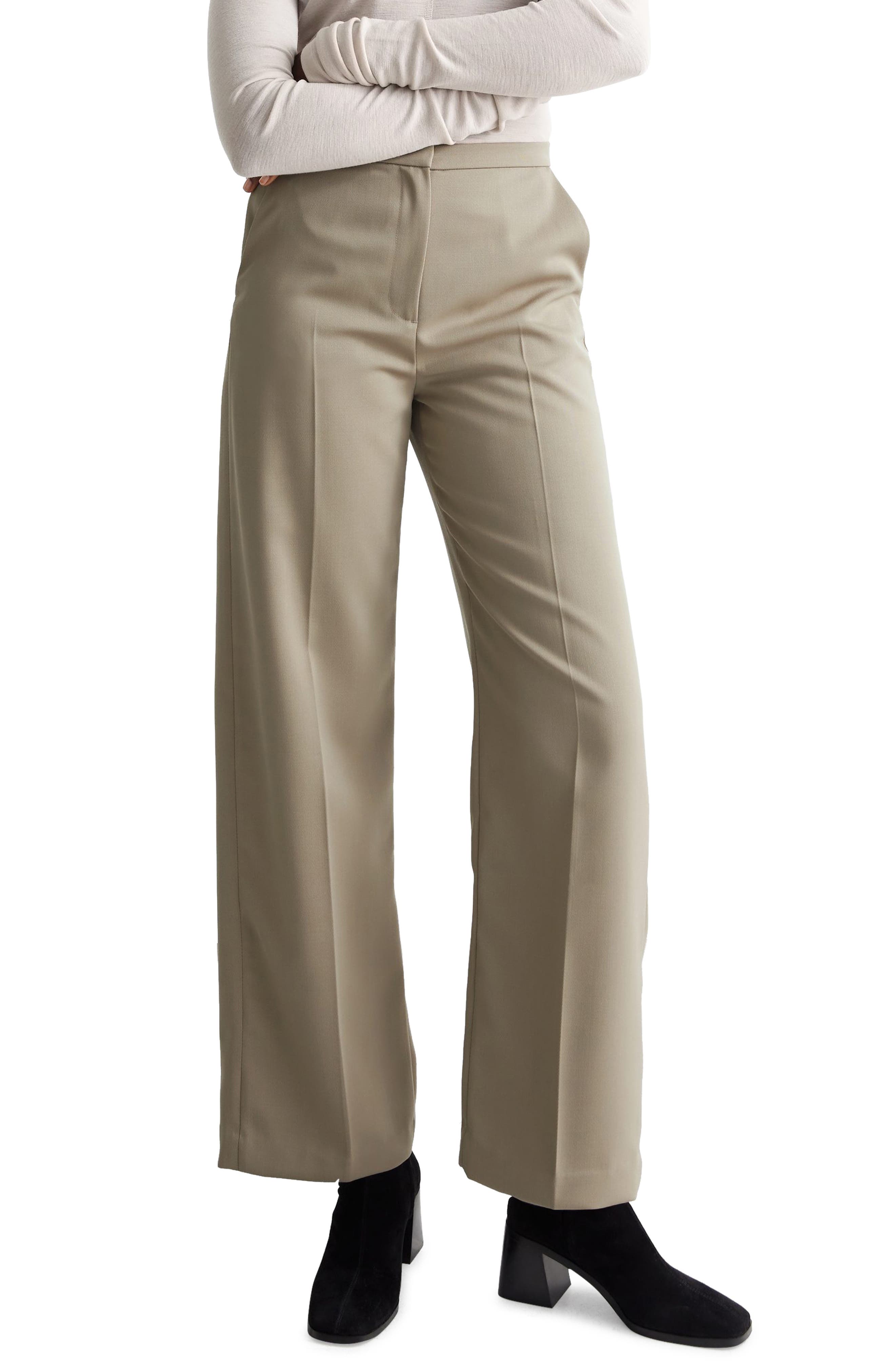 wool blend wide leg trousers