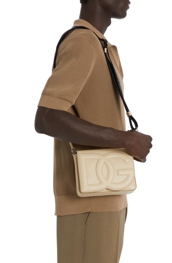 Shop Dolce & Gabbana Dg Logo Flap Leather Crossbody Bag In Sabbia