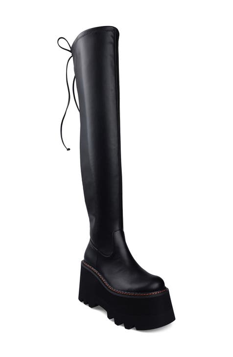 Black platform over the knee boots best sale