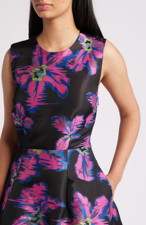 Shop Chelsea28 Floral Jacquard A-line Dress In Black- Pink Hibiscus Jacquard