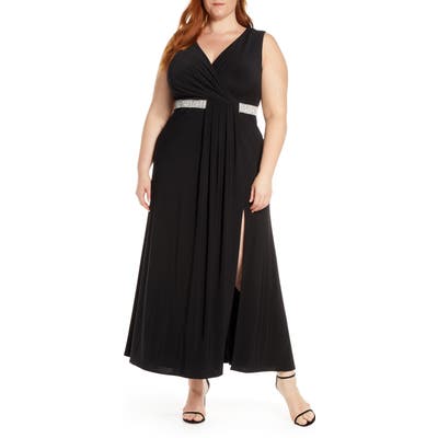 Plus Size Morgan & Co. Pleat Detail Sleeveless Gown