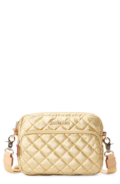 Shop Mz Wallace Small Metro Quilted Nylon Camera Bag In Light Gold Pearl Metallic