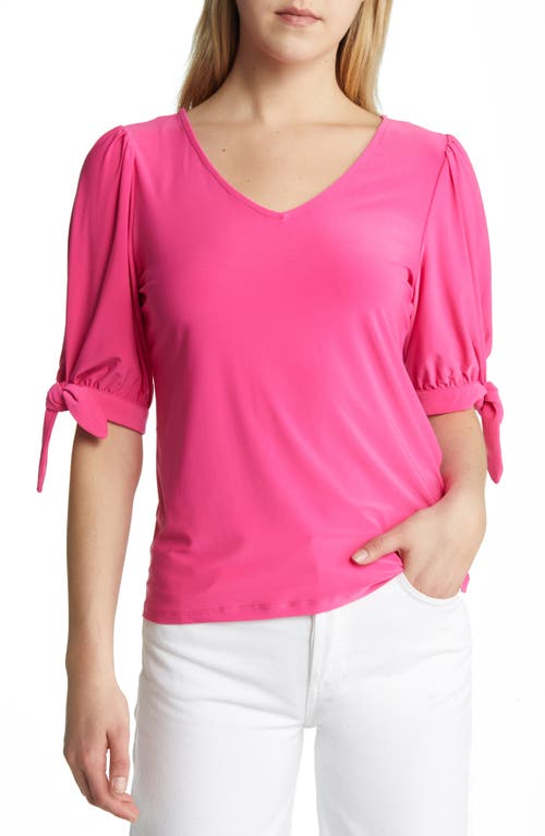 V-Neck Tie Sleeve Blouse in Rose Pink