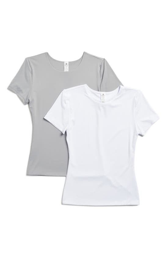 Shop 90 Degree By Reflex 2-pack Stretch Nylon Crewneck T-shirt In Weathervane/white