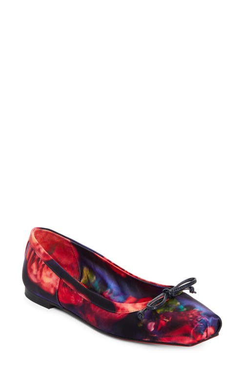 Shop Christian Louboutin Rose Mamadrague Bow Silk Flat In Red Multi/lin Multi