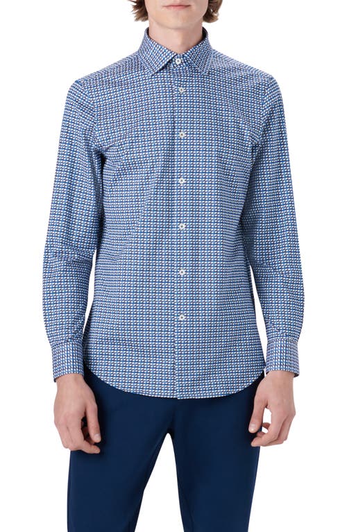 Bugatchi OoohCotton Geo Print Button-Up Shirt Navy at Nordstrom,