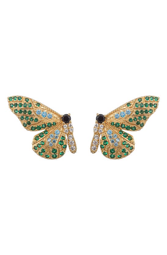 Eye Candy Los Angeles Pave Cz Split Monarch Butterfly Drop Earrings In Gold