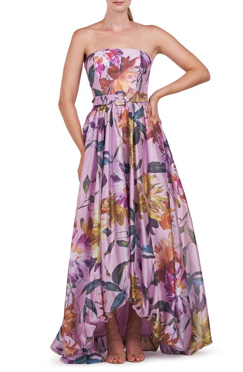 Evangeline Floral Strapless High-Low Gown in Pink Mauve