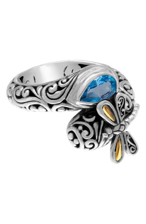 Shop Devata Sweet Dragonfly 18k Gold & Sterling Silver Swiss Blue Topaz Bypass Ring In Silver/gold/blue