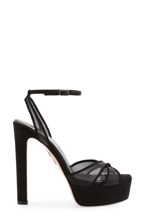Aquazzura Divine Mesh Crisscross Platform Sandals In Black