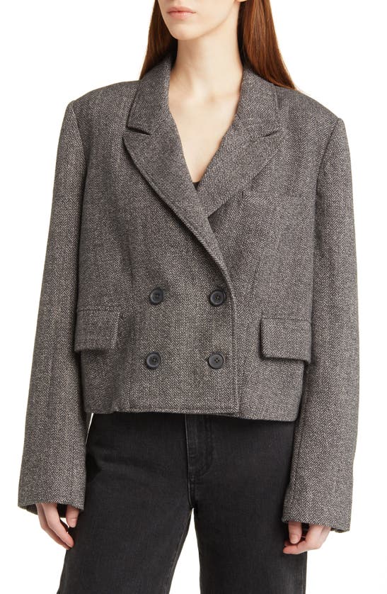 Free People Heritage Double Breasted Crop Blazer In Grey Combo