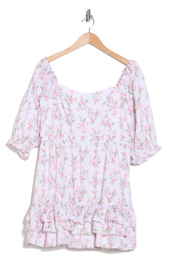 Rachel Parcell Floral Puff Sleeve Minidress In Ivory/pink