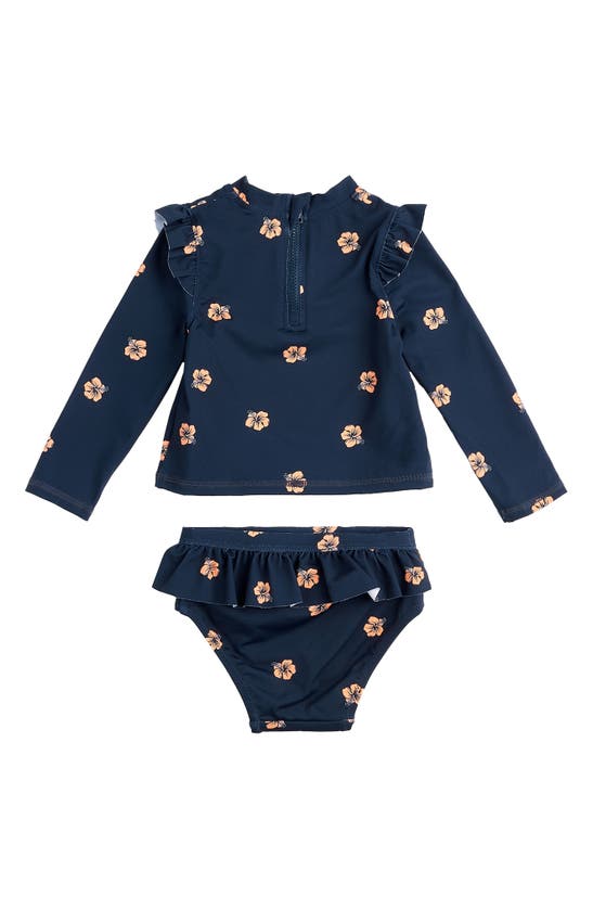 Shop Miles Baby Kids' Print Long Sleeve Two-piece Rashguard Swimsuit In Navy