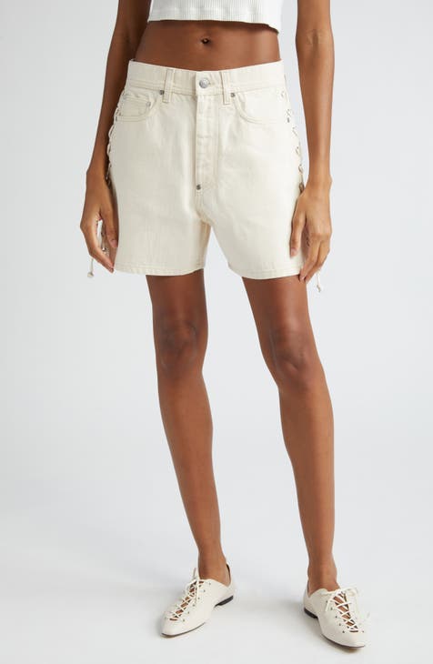 Lace-Up Denim Shorts (Ecru)