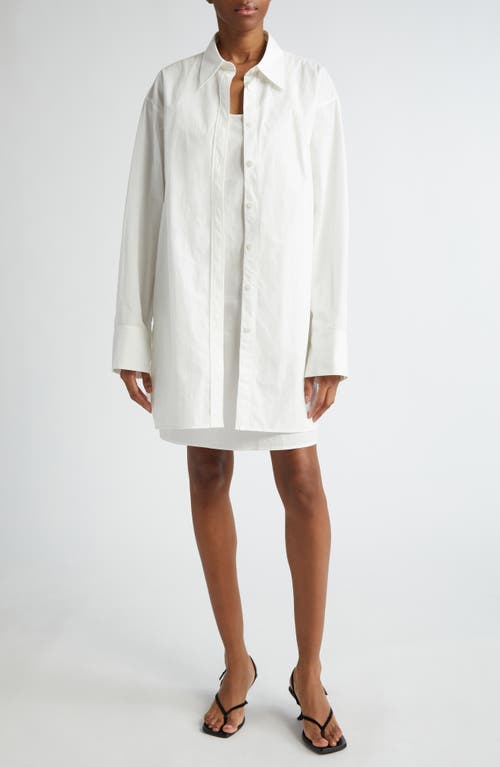 Oversize Long Sleeve Button-Up Shirtdress in White