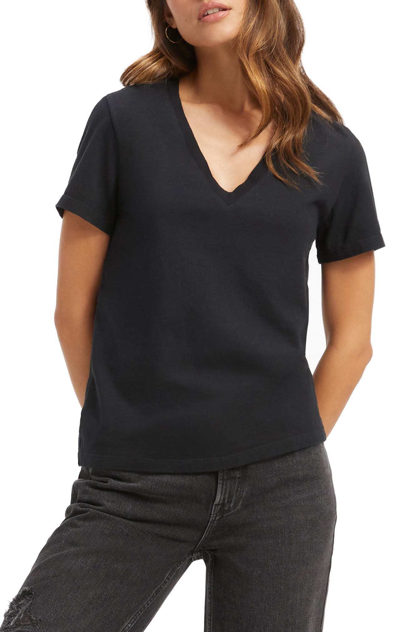 Good American V-Neck Jersey T-Shirt 