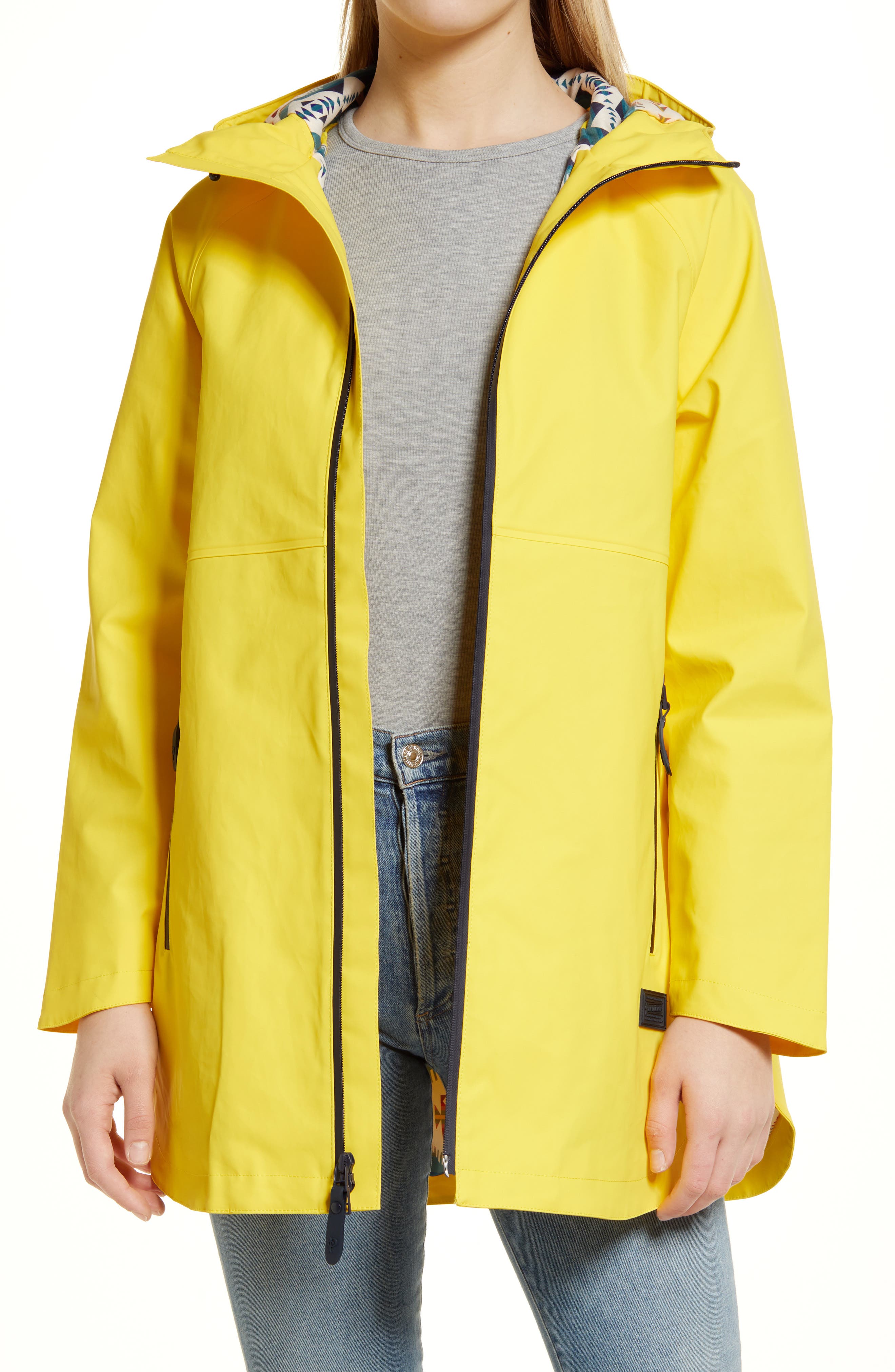 yellow hooded raincoat