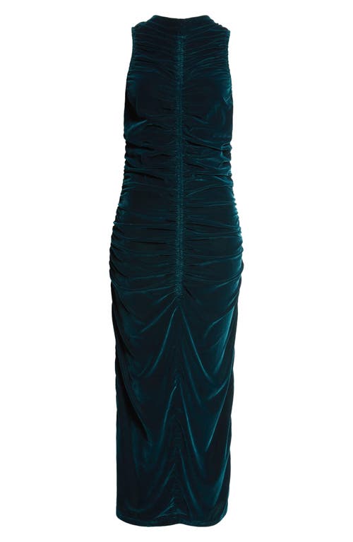 Reiss Niva Ruched Sleeveless Velvet Dress In Teal