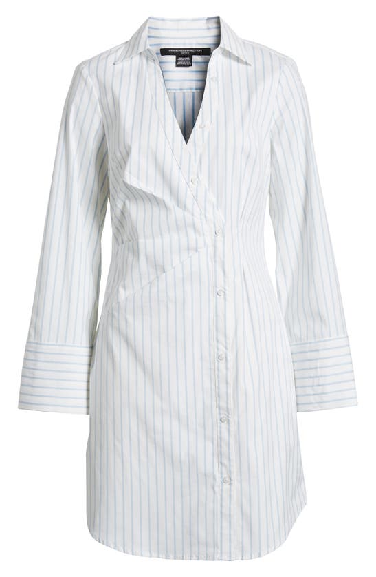 Shop French Connection Isabelle Stripe Long Sleeve Stretch Poplin Shirtdress In Linen White-cashmere