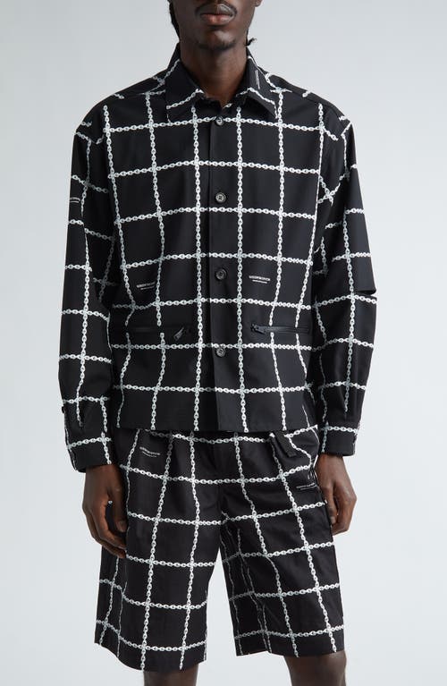 Undercover Windowpane Check Wool Blend Chore Jacket Black Base at Nordstrom,