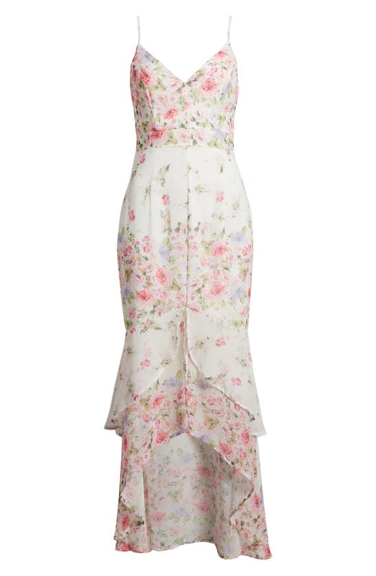 Shop Lulus Breathtaking Vision Floral High-low Dress In White/ Pink/ Green