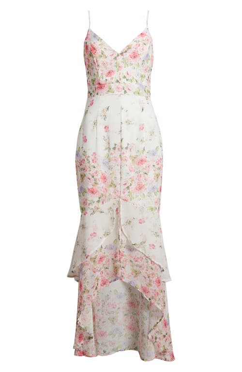 Shop Lulus Breathtaking Vision Floral High-low Dress In White/pink/green