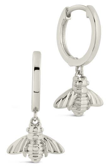 Sterling Forever Bee Charm Huggie Hoop Earrings In Silver