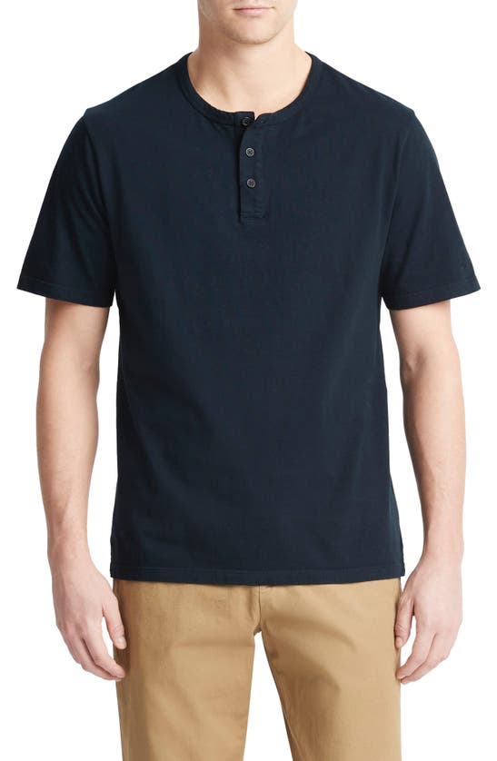 Vince Garment Dyed Short Sleeve Henley In Blue