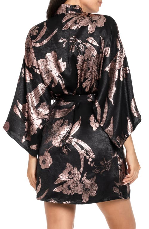 Shop Midnight Bakery Floral Metallic Satin Robe In Black