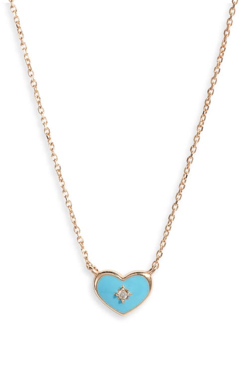 Anzie Diamond & Enamel Heart Pendant Necklace in Blue at Nordstrom, Size 17