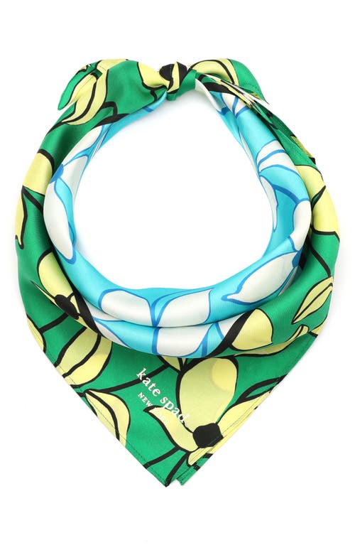 floral vines silk bandana scarf in Riviera Blue