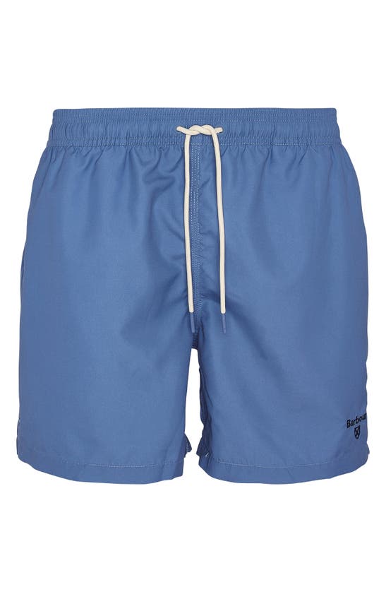 Shop Barbour Staple Logo Embroidered Swim Trunks In Force Blue