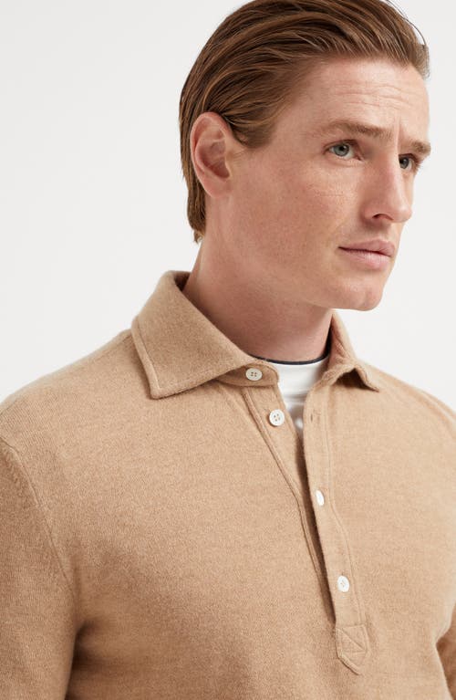 Shop Brunello Cucinelli Cashmere Knit Polo In Camel