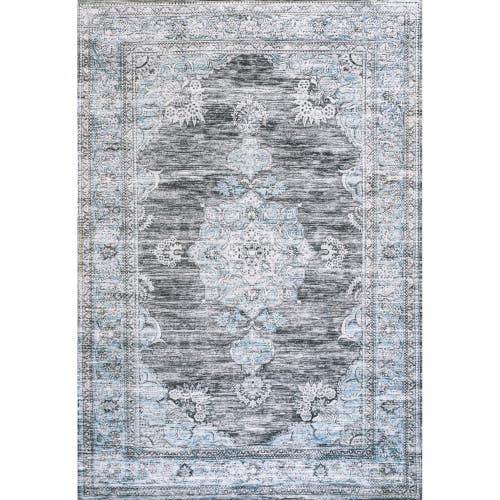 Jonathan Y Bausch Bohemian Distressed Chenille Machine-washable Area Rug In Dark Gray/blue