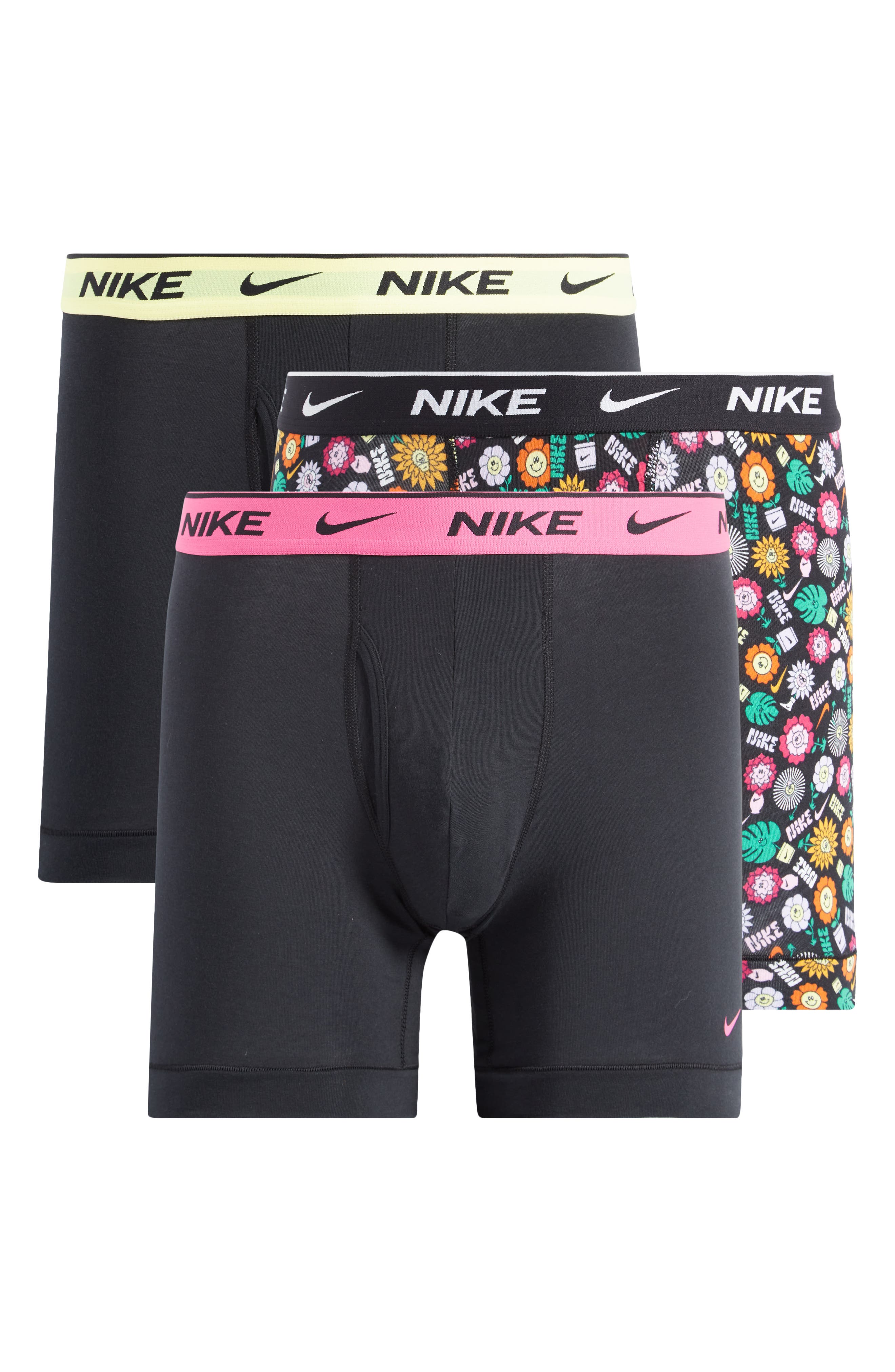 Nike Dri-fit Essential Assorted 3-pack Stretch Cotton Boxer Briefs In Awe Floral/black/orange