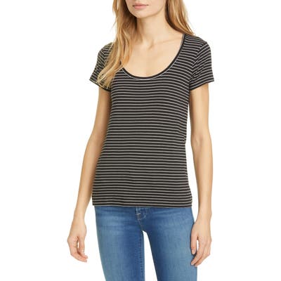 Frame Le Scoop Stripe Organic Cotton T-Shirt, Black