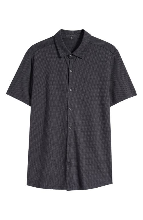 Robert Barakett Bonville Geo Jacquard Short Sleeve Cotton & Modal Knit Button-up Shirt In Black