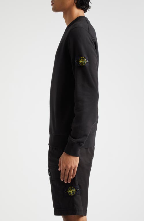 Shop Stone Island Crewneck Cotton Fleece Sweatshirt In Black