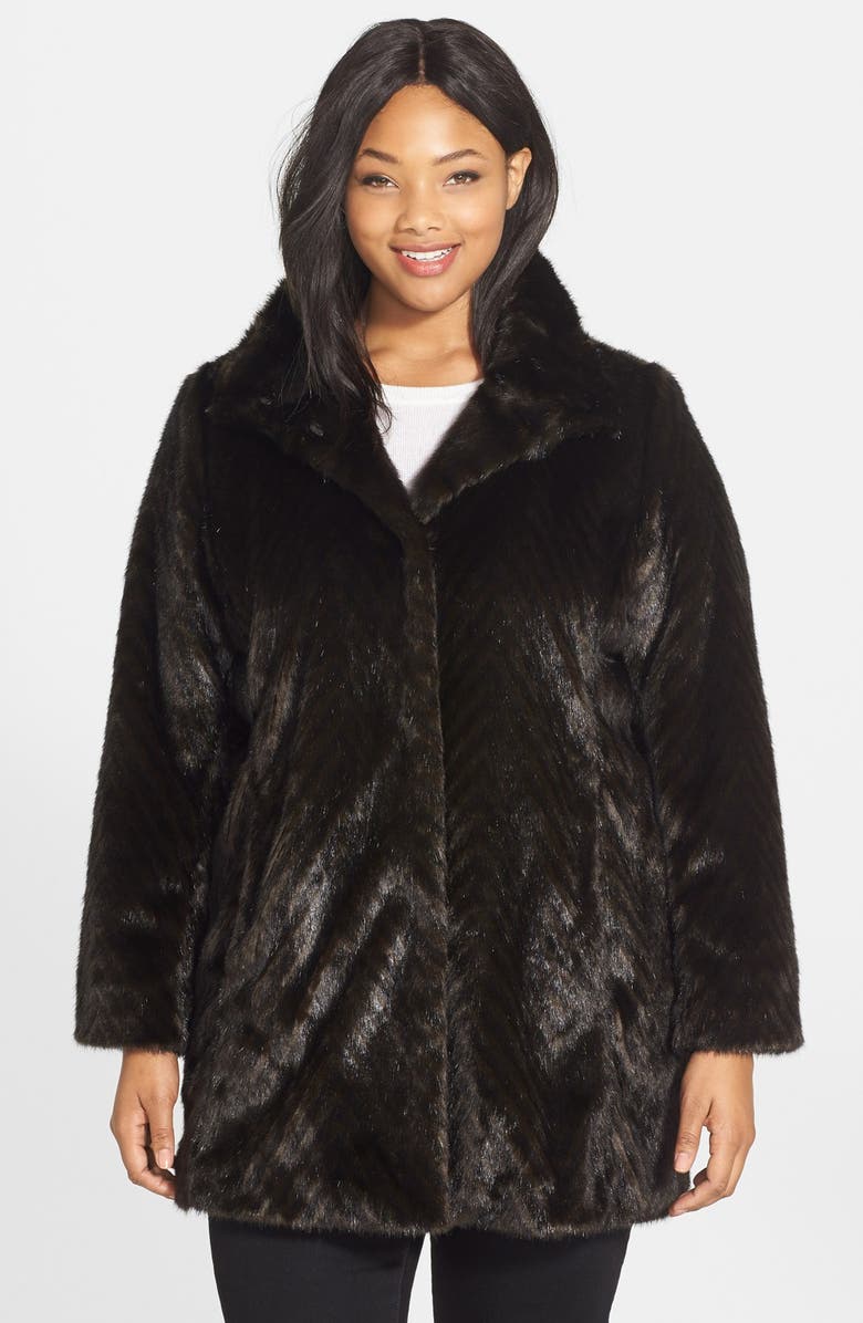 Ellen Tracy Faux Fur A-Line Coat (Plus Size) | Nordstrom