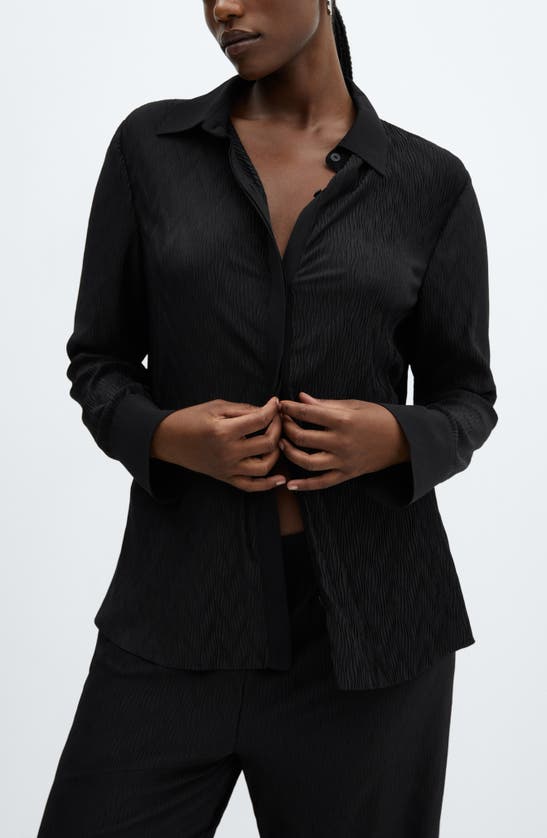Mango Textured Button-up Shirt In Black