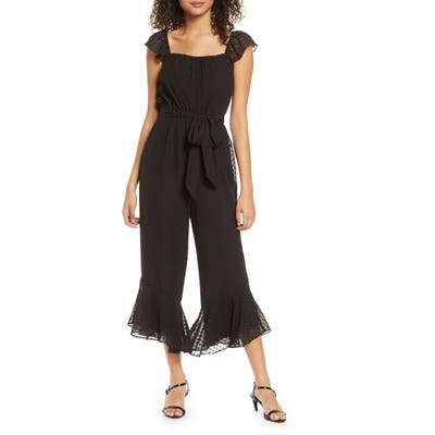 Ali & Jay The Avalon Ruffled Swiss Dot Crop Jumpsuit, Black